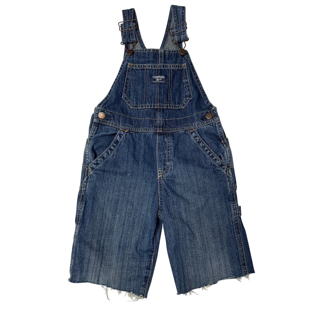 OshKosh B'Gosh Denim VestBak Overall Shortalls Cutoff Distressed Retro 4T